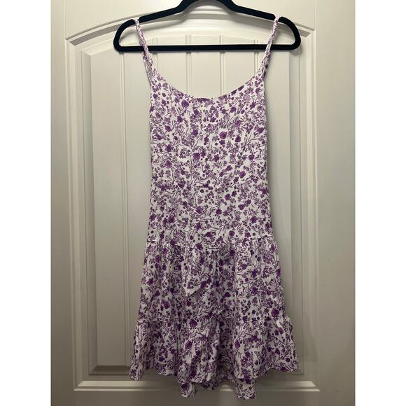 NWT Sky to Moon Women’s Floral Print Open Back‎ Ruffle Dress Size M White Purple - Picture 1 of 5